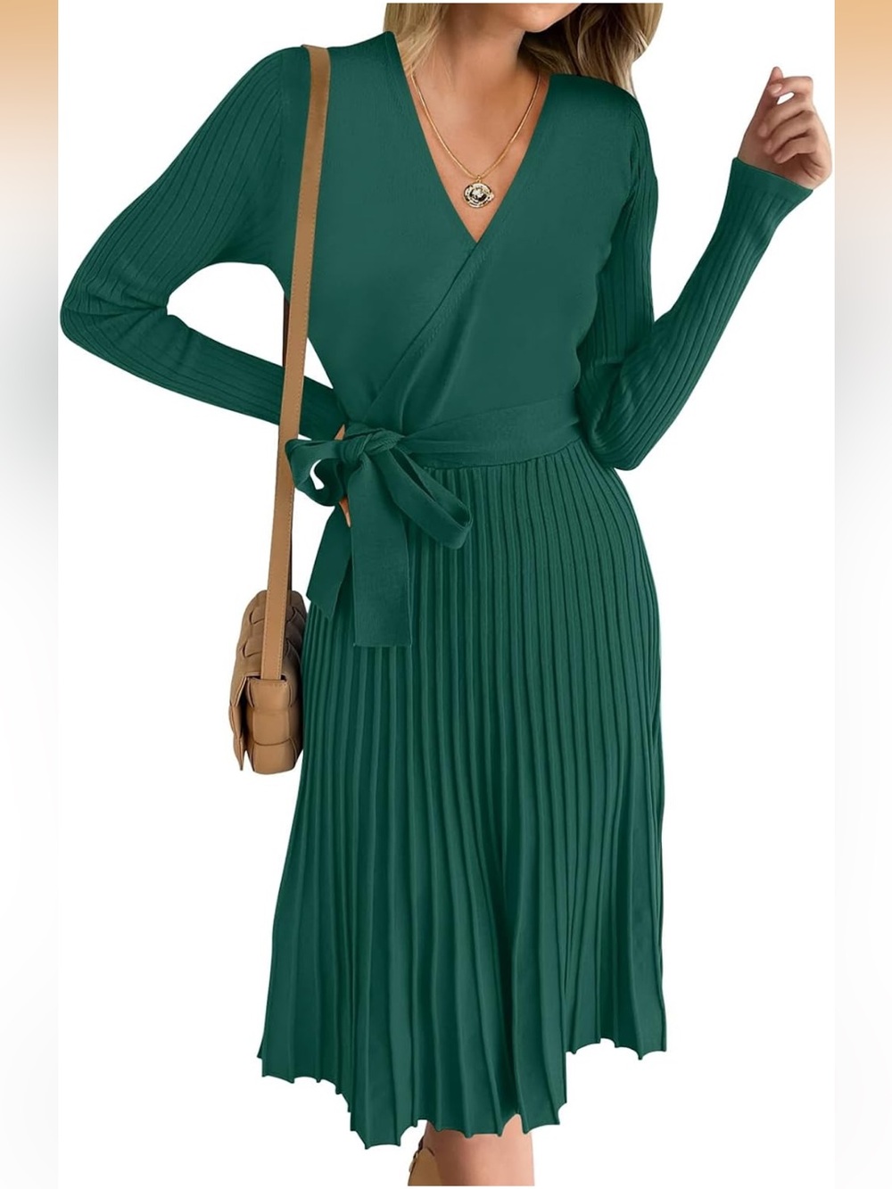 💚 ANRABESS Wrap Sweater Dress | Women's XL | Deep Forest Green